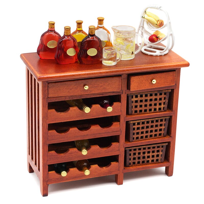 1pc 1:12 Miniature Dollhouse Kitchen Accessories Simulation Model Mini Mahogany Wine Cabinetfurniture Display Wooden Box