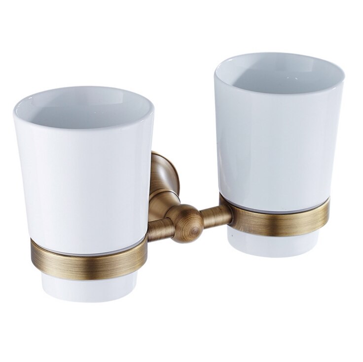 Bronze Double Cup Holders Black Gold Luxury Toothbrush Shelf Brass Chrome Wall Mounted Toothpaste Holder for Bathroom Accessory: Bronze