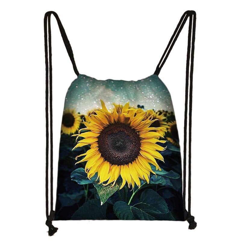 Van Gogh Sunflower Starry Night Drawstring Bag Women Canvas Storage Bags Casual Backpack Ladies Travel Bag: skdsunflower06
