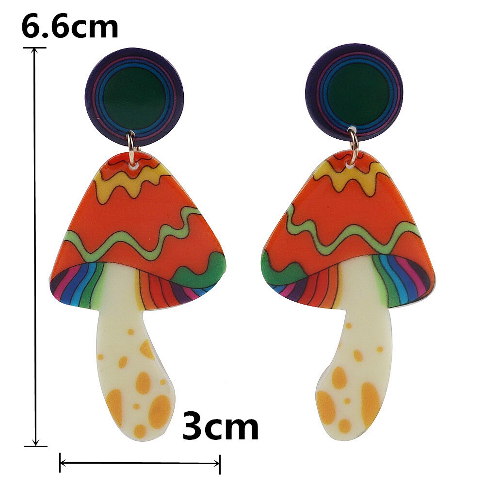 Punk Vivid Colorful Acrylic Mushroom Earrings for Women Girls Cartoon Funny Long Dangle Earrings Party Jewelry