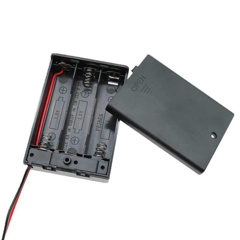 3 aa kasse til batteriholder 4.5v med låg og switch dc 5.5*2.1- stik batteriholder