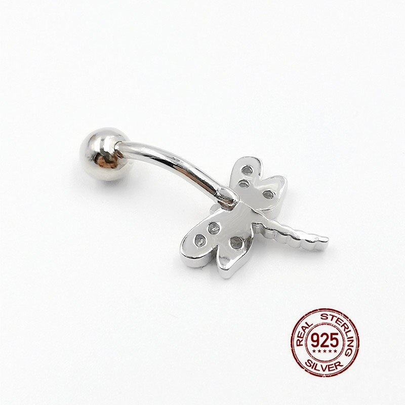 Hellolook zircão libélula umbigo piercing jóias 925 sterling silver belly button anel sexy corpo piercing jóias