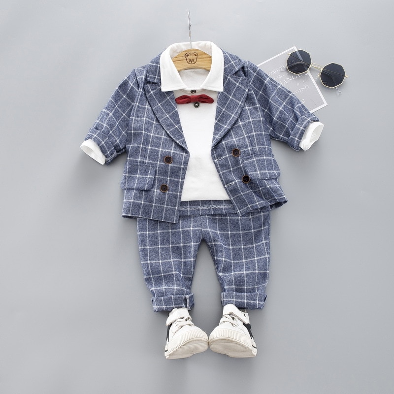 Hylkidhuose Baby Jongens Kleding Sets Peuter Baby Kleding Suits Herfst Plaid Jas T-shirt Broek Kind Casual Kostuum