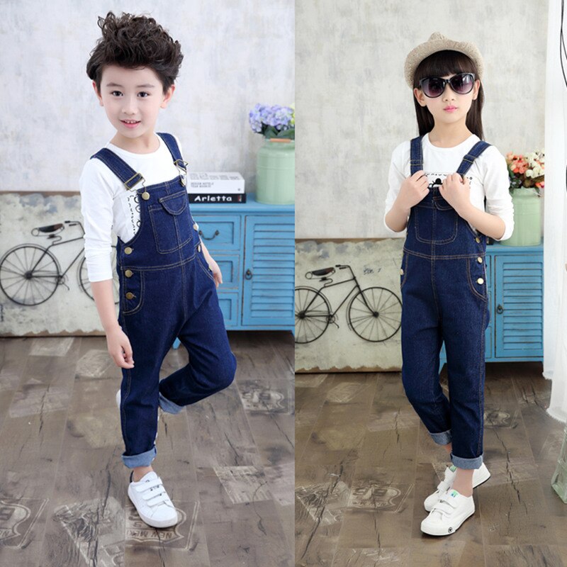 Kinderen Denim Overalls Voor Tieners Lente Jeans Tuinbroek Meisjes Pocket Jumpsuit Kinderen Jongens Broek Meisjes Denim Jumpsuit 4-13Y