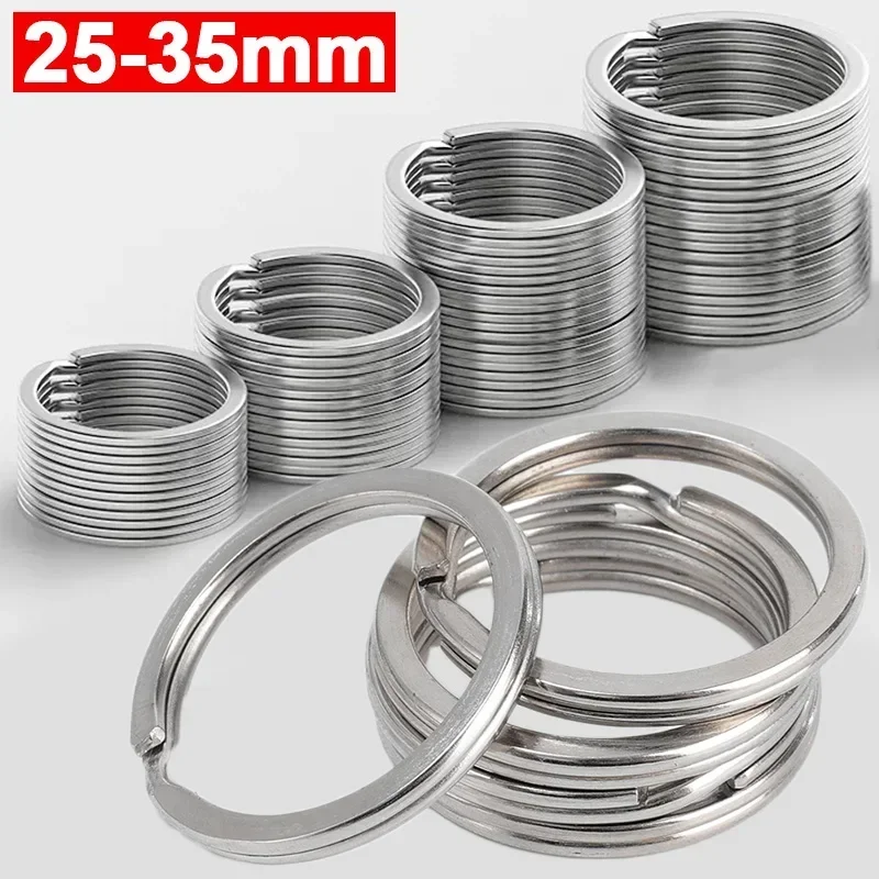 10-50pcs Stainless Steel Key Rings 25/35mm Round Flat Line Split Rings Keyring for Jewelry Making Polished Keychain DIY Findings
