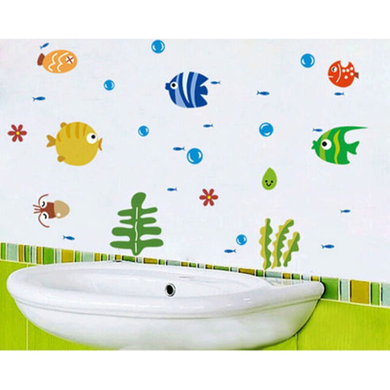 DIY Fish Pattern PVC Wall Sticker Self Adhesive Tile Art Decal Kids Bedroom Cartoon Sea Theme Wallpaper Home Bathroom Decoration