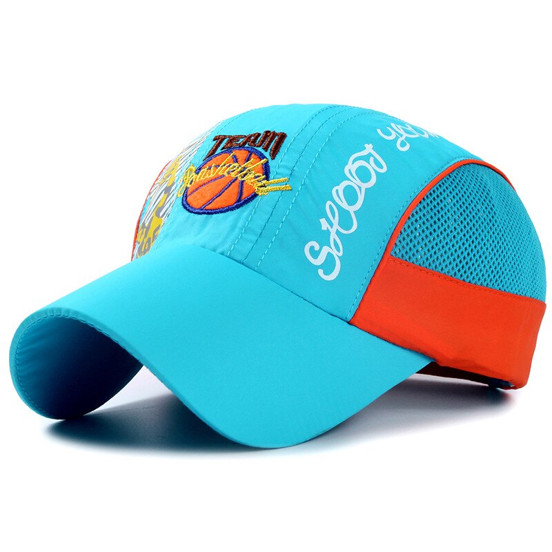 Zomer Snel Droog Kinderen Sport Baseball Netto Cap Cartoon Basketbal Printting Netto Cap Kids Student Camping Hoed Jongens Meisjes Zonnehoed: AquaBlue