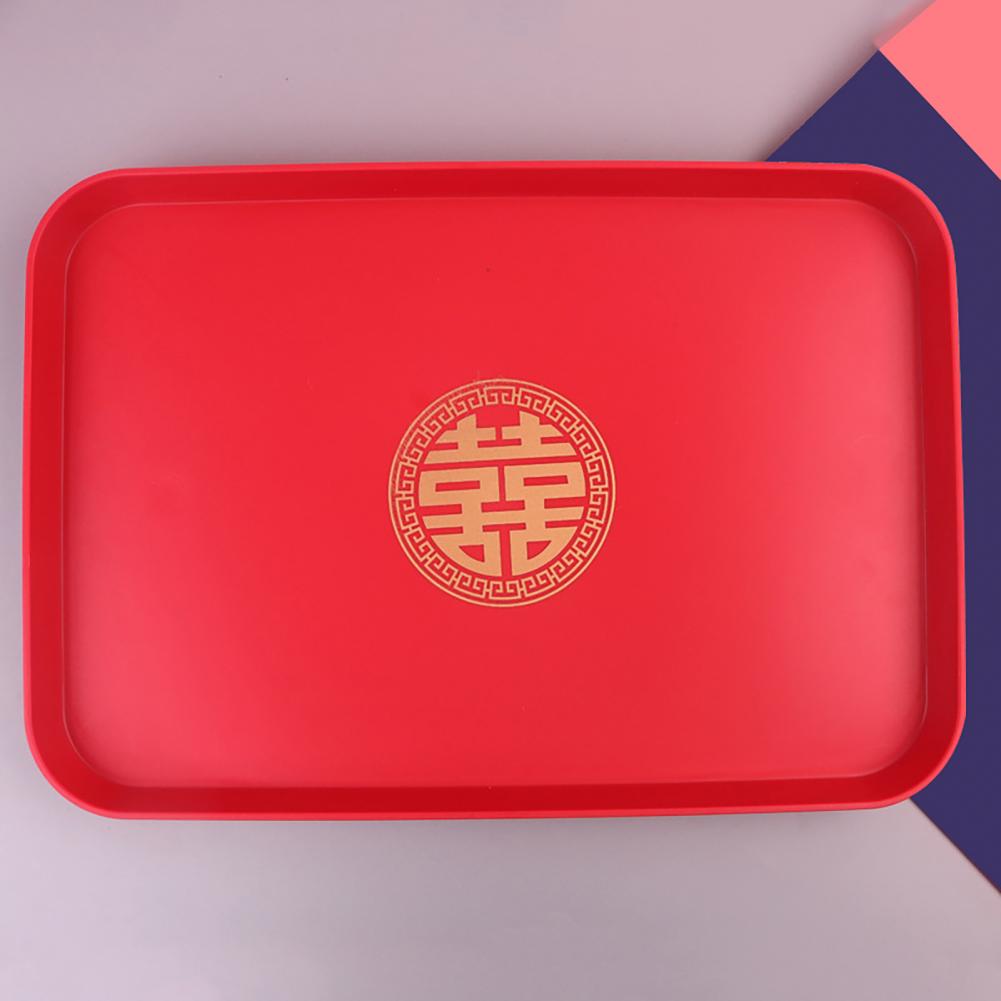 Chinese Traditional Red Tea Tray Bright Color Table Serving Tray Food Plate Wedding Decor plateau de service поднос для декора