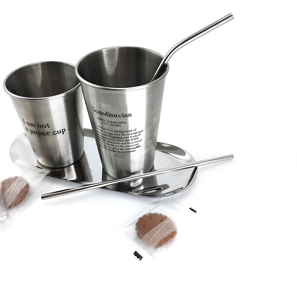 Återanvändbar rostfritt stål sugrör metall rakt böjd med rengöringsborste kit hem bar drinkware