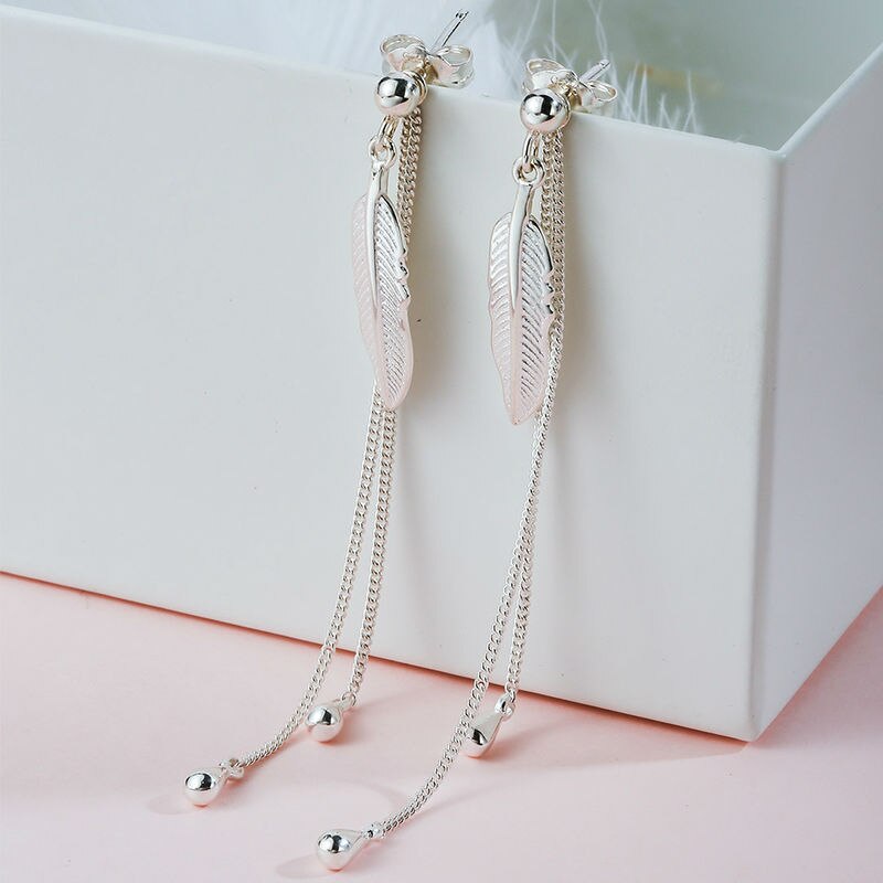 SA SILVERAGE Echt 925 Sterling Silber Ohrringe Zirkon Für Frauen Gold Feine Schmuck Lange Feder Quaste