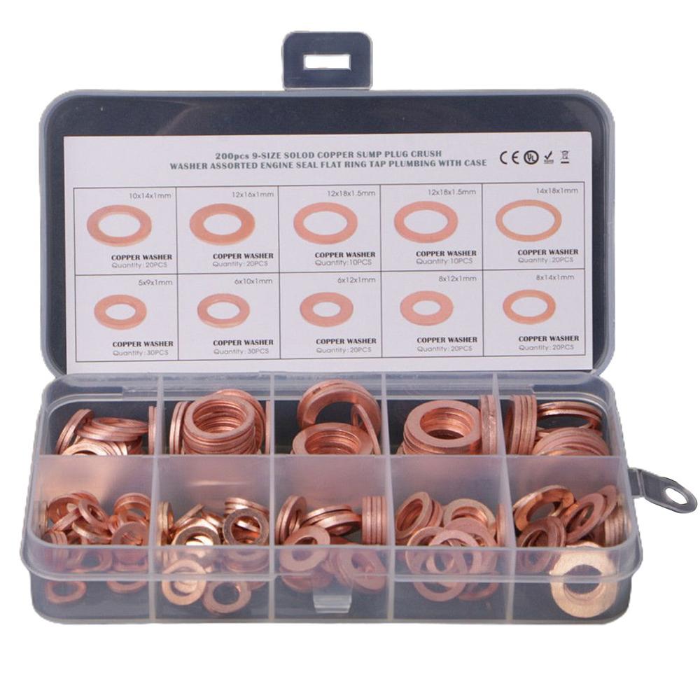 Juego surtido de juntas de arandela de cobre de 280/200 Uds., Kit surtido de juntas planas M5-M20 con caja para accesorios de Hardware: 200pcs