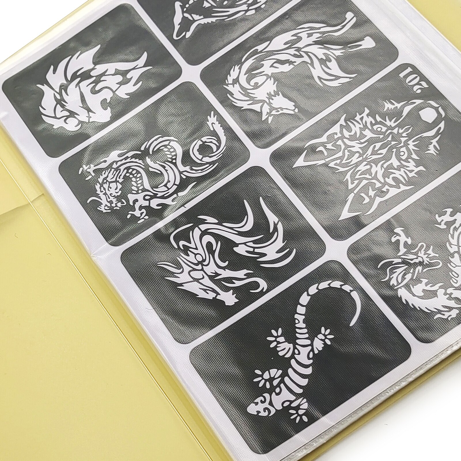59 PCS 10 Pages A4 Size Temporary Tattoos Stencil Book with Brochure Henna book for painting wolf dragon animal