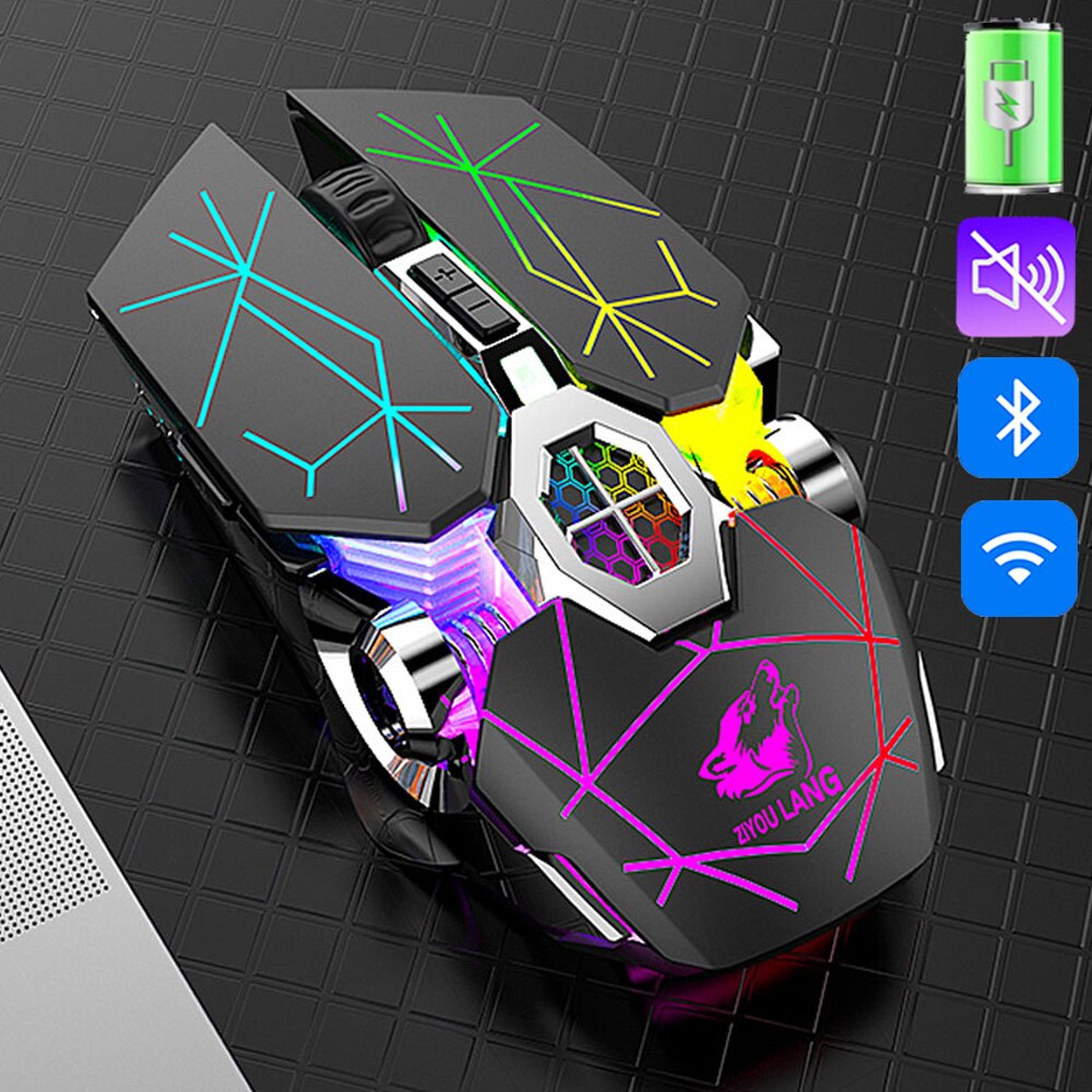 2.4g kabellose mäuse, 2400 pdi-bluetooth-mäuse, 6 tasten, usb-empfänger, wiederaufladbare, leise gaming-mäuse für pc und laptop