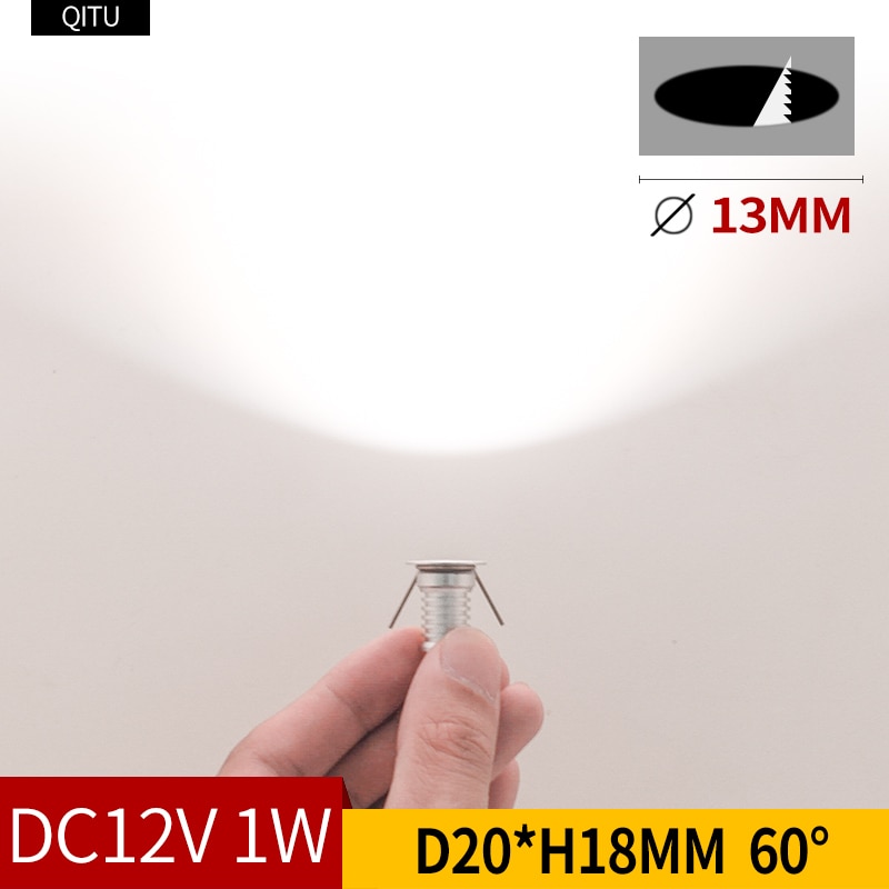 ledet mini søkelyset 13mm åpning innebygd vitrineskap belysning  dc12v husholdning kjøkken tak 1w liten få øye på downlight