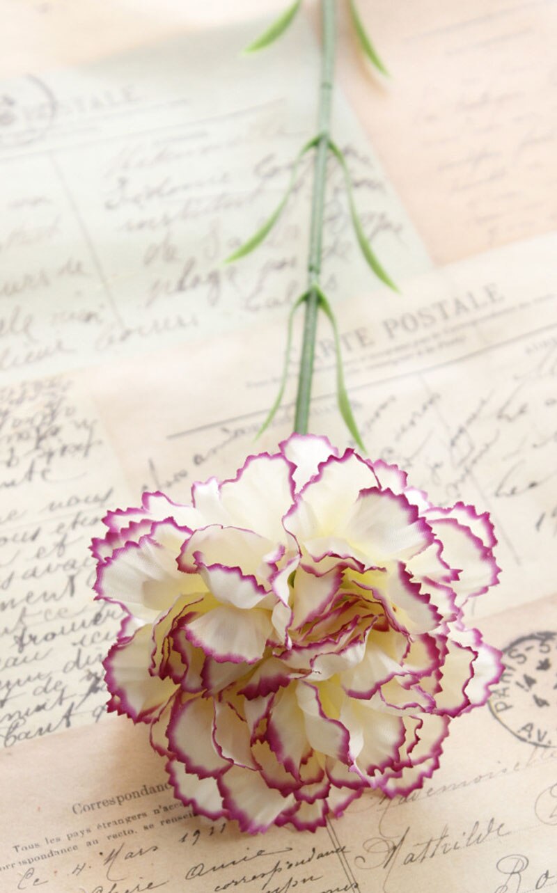 5pcs of silk Carnation 50cm Artificial flowers bouquet for mother&#39;s valentine birthday party garden room decor: Whitepurple