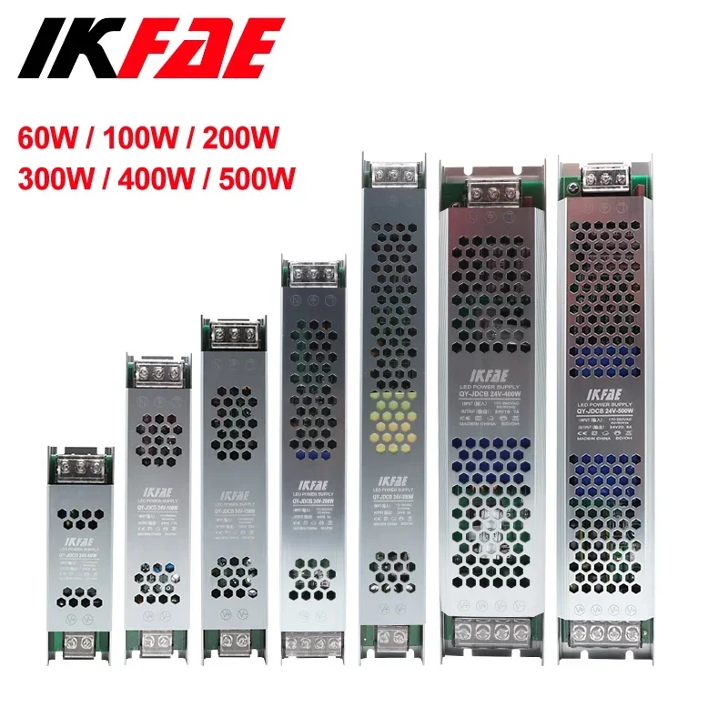 Alimentation LED 12V 24V, 60W 100W 200W 300W 400W 500W, transformateur AC/DC Ultra fin, convertisseur de pilote LED pour éclairage de bande LED