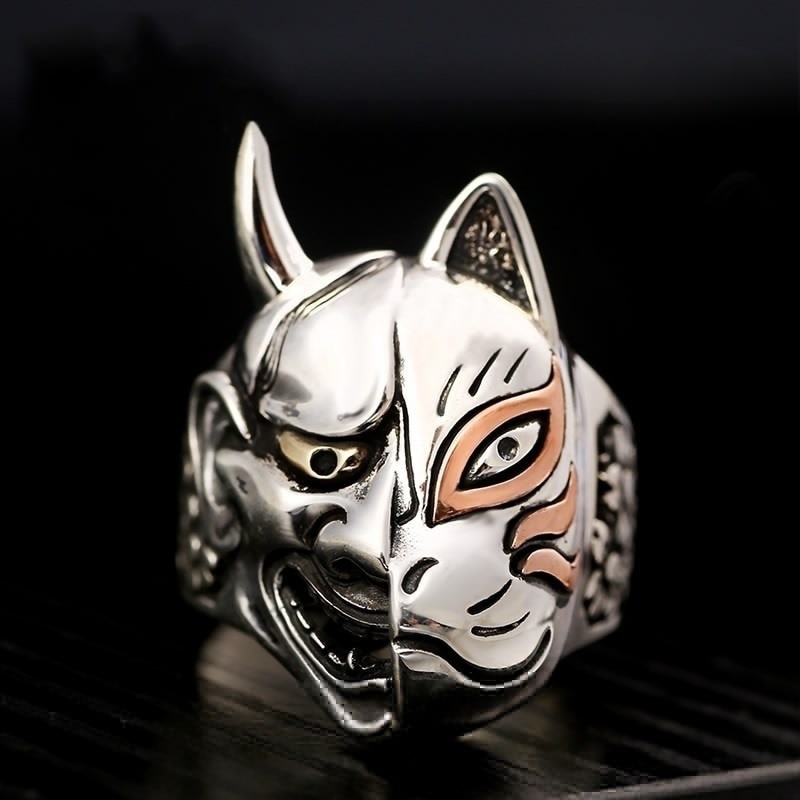 Mode Vintage Pop Japanse Prajna Masker Hip Hop Rock Punk Metal Persoonlijkheid Ring voor Mannen Vrouwen Asymmetrie Ringen sieraden