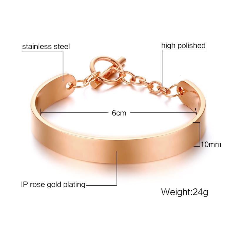 Vnox Individuality ID Bracelets & Bangles Shiny Stainless Steel Adjustable Women Jewelry/Rose/Gold-color