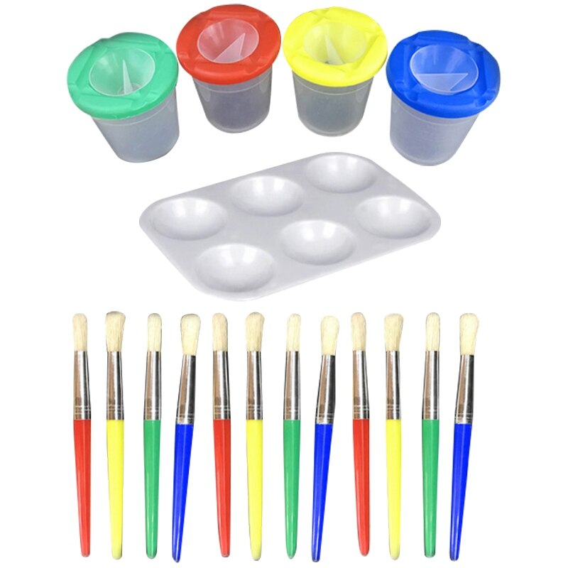 17 Delige Set Kinderen Pen Wassen Tool Plastic Pen Wassen Box Grote Ronde Plastic Palet Art Tool Set