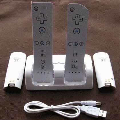 Wit Dock Station Charger + 2 Batterij Packs voor Nintendo Wii Remote Controller