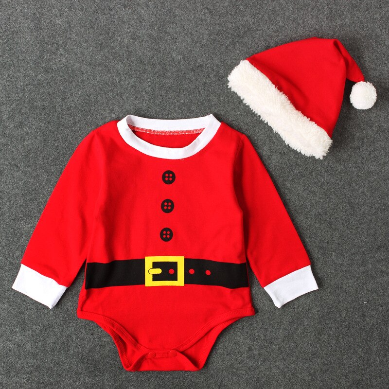 2 stuks kerst baby jongen en meisje kerst romper set ronde hals lange mouwen rode jumpsuit playsuits