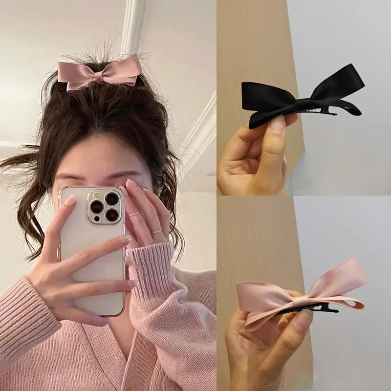 Niedliche stereoskopische rosa schwarze Schleife Haarnadel Haar-Seitenklammern für Frauen Mädchen Art freundlicher Stirnband für Haarschmuck Kopfbedeckung