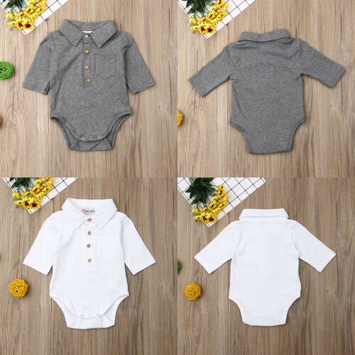 Baby Baby Romper Gentleman Leuke Kleding Baby Boy Effen Kleur Formele Bodysuit Korte Mouw Turn Down Kraag Shirts
