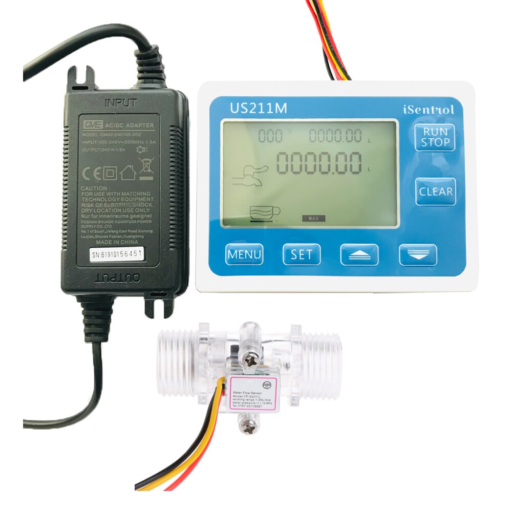 US211M Digital Flow Meter Totalizer Flow Measurement with Nylon Water Flow Sensor USN-HS21TT G1/2" Turbine Flowmeter iSentro