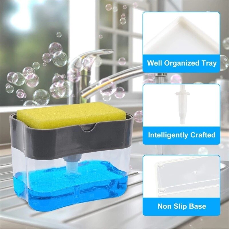 2 In 1 Zeepdispenser Pomp Spons Caddy Creatieve Keuken Handpers Zeepdispenser Met Spons