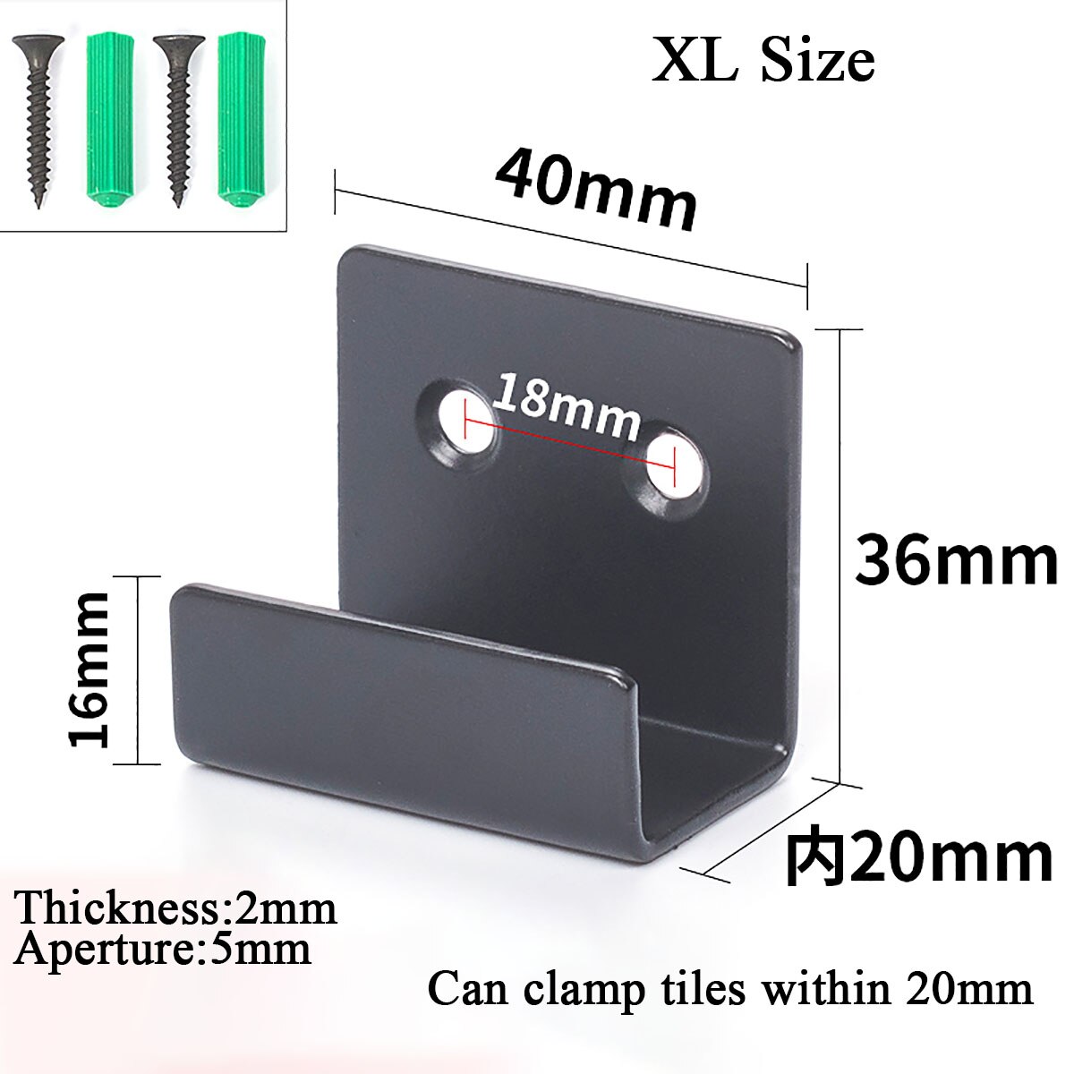 1Pcs Black Stainless Steel Hanging Code Tile Display Wall Fixing Clip Buckle Corner Bracket Hanging Tile Mirror Support Hardware: XL(with screws)