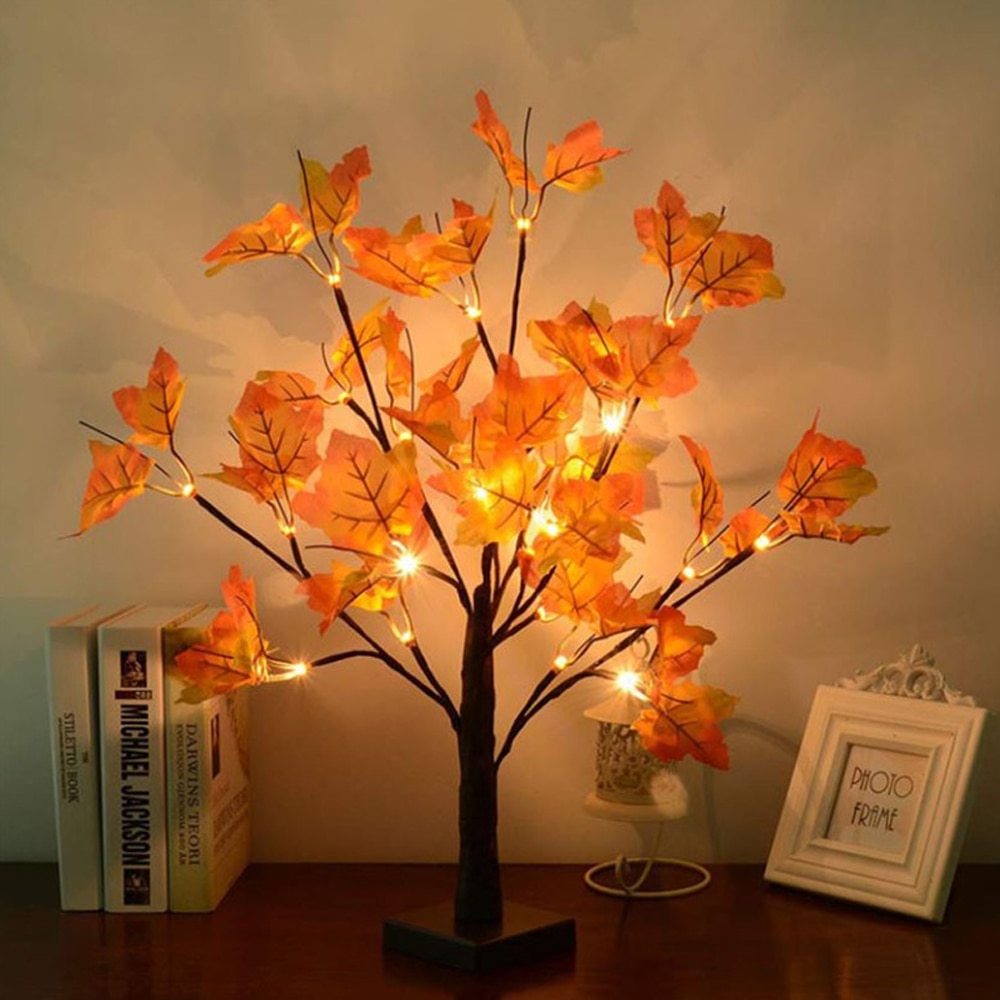 24 Bulbs LED Maple Leaves Branch Tree Light Desk Lamp Home Christmas Wedding Harvest Festival Decorations Lights