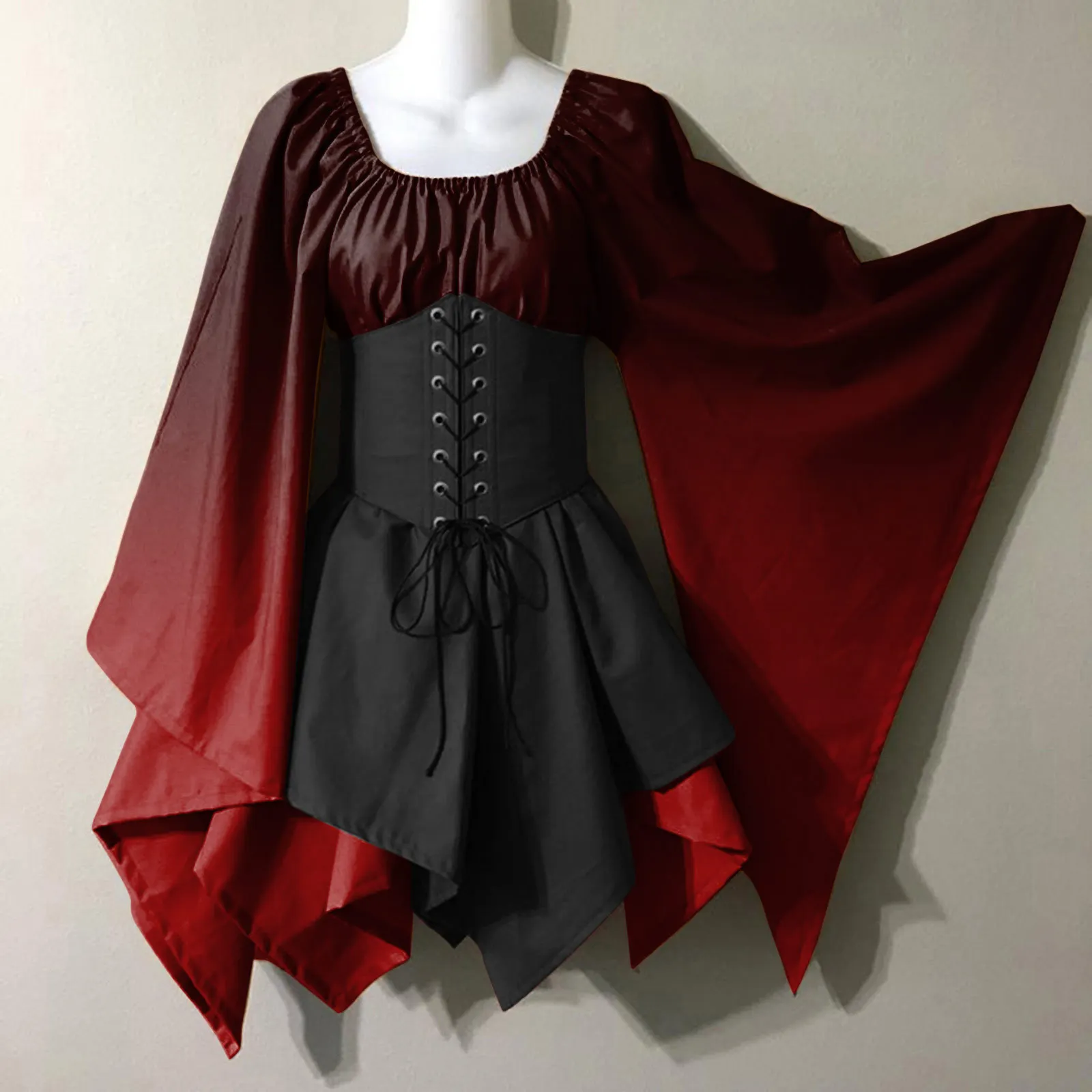Robe de Cosplay Rétro à Imprimé Dégradé pour Femme, Tenue de Spectacle d'Halloween, Rinascimento du Moyen Âge: XXL / Blu