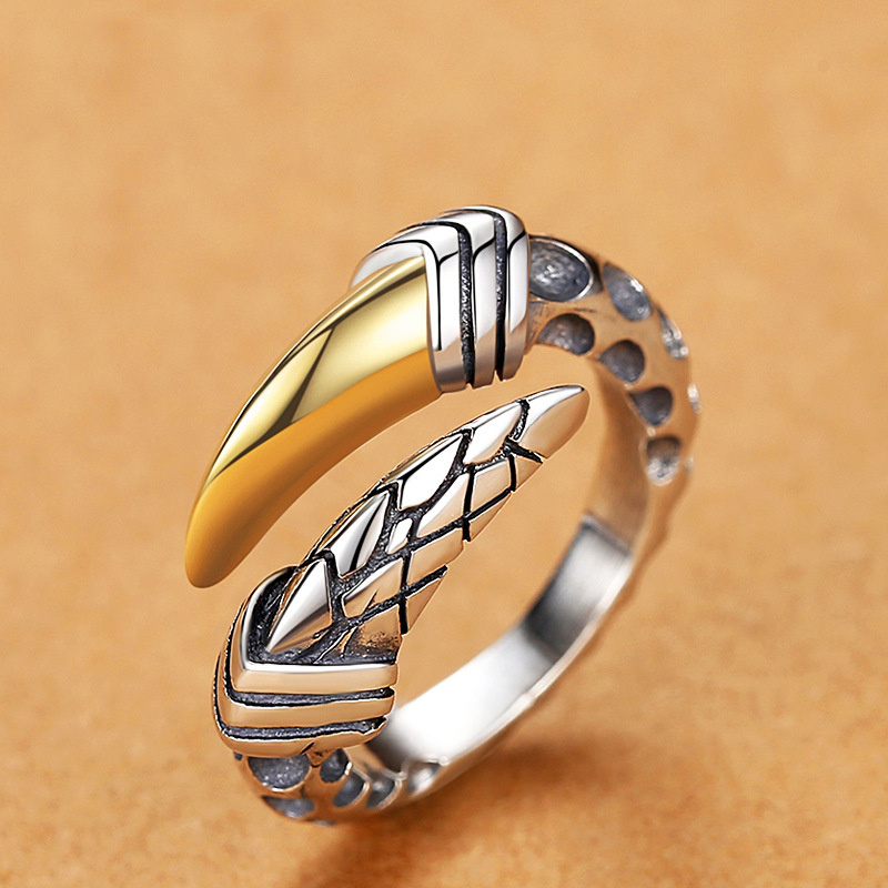 Anello con artiglio di drago retrò di personalità Accessori per dita maschili Anello in argento sterling 925 vintage per gioielli da uomo regolabili