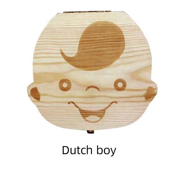 Wooden Baby Tooth Box Spanish/English/Dutch/Russian/French /Italian Wooden Milk Teeth Organizer Storage Boys Girls Baby Souvenir: Dutch  boy