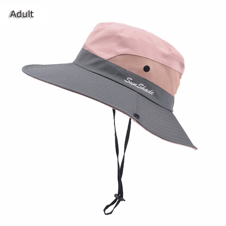 Cappello di pesca Del Sole Protezione UV UPF 50 + Cappello Del Sole Della Benna di Estate Delle Donne Degli Uomini di Grandi Dimensioni A Tesa Larga Bob Escursioni All'aperto cappello con Tracolla A Catena: Pink