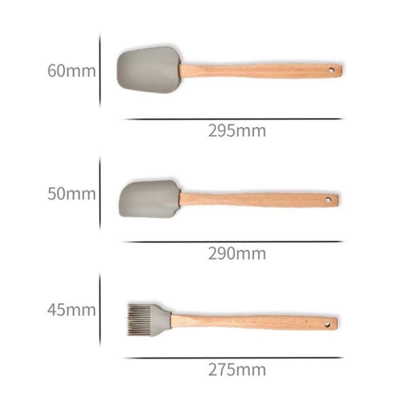 3Stck Wärme Beständig Integrieren Silikon Löffel Schaber mit Holz Griff Kochen Spachtel Eis Kuchen für Küche Werkzeug Utensil