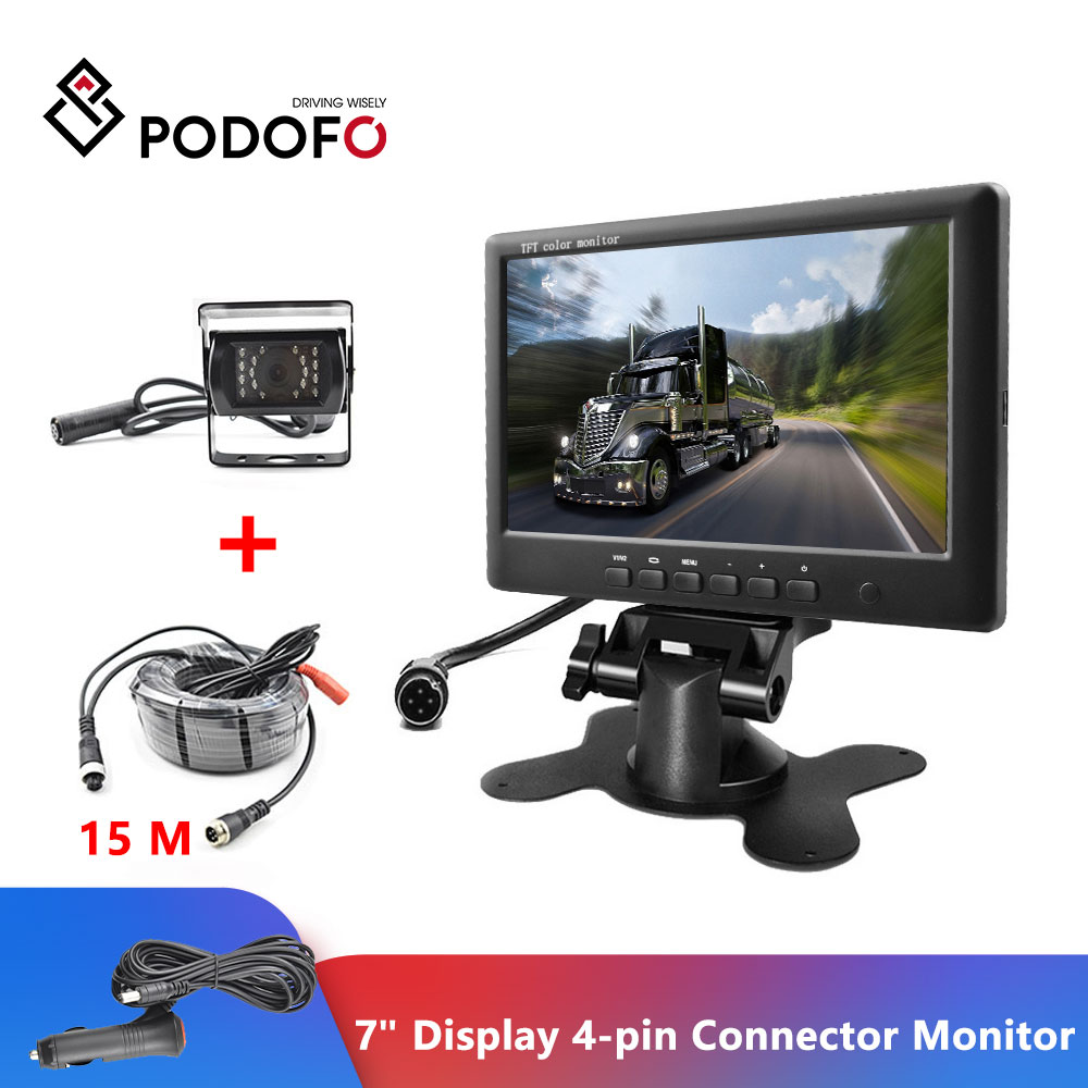 Podofo Car Monitor 7" Rear View Monitor Dashboard Display Screen LCD DVD /TV Rearview Parking System Monitors for Cars/Bus/Truck