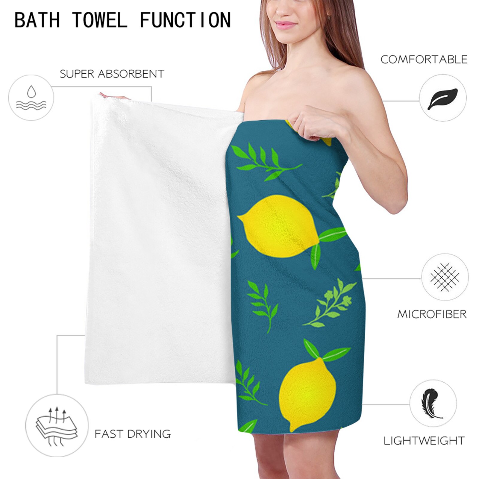 Verse Fruit Citroen Blauwe Achtergrond Badhanddoek Voor Volwassenen Thuis Essentials Zomer Zwemmen Strand Handdoek Snel Droog Gezicht Handdoek