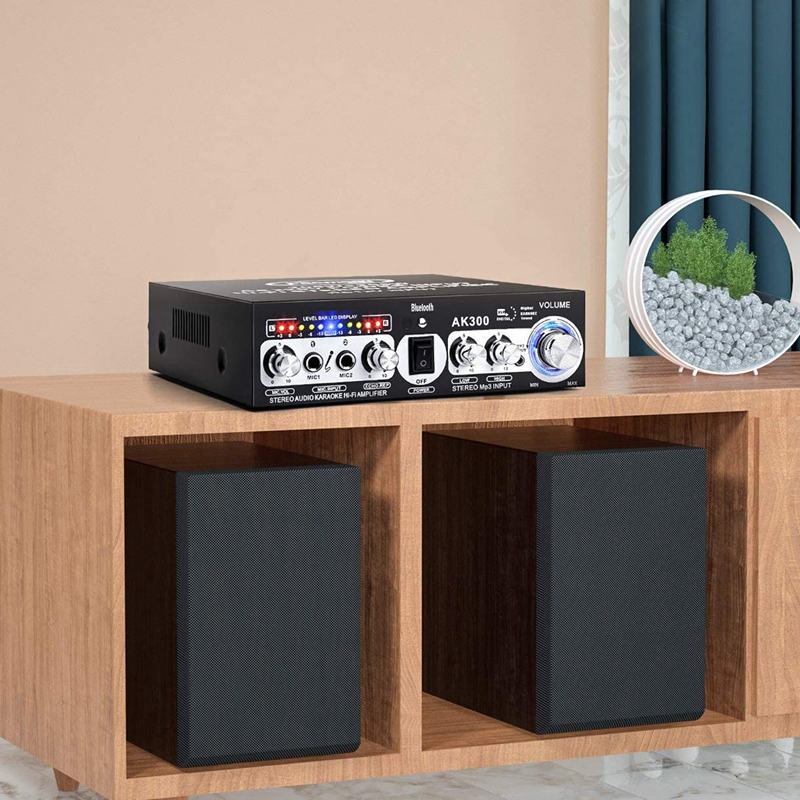 -AK300 200W+200W Audio Power Amplifier, 2 Mic Input Bluetooth 5.0 Hi-Fi Stereo Karaoke Digital Audio Receiver(EU Plug)