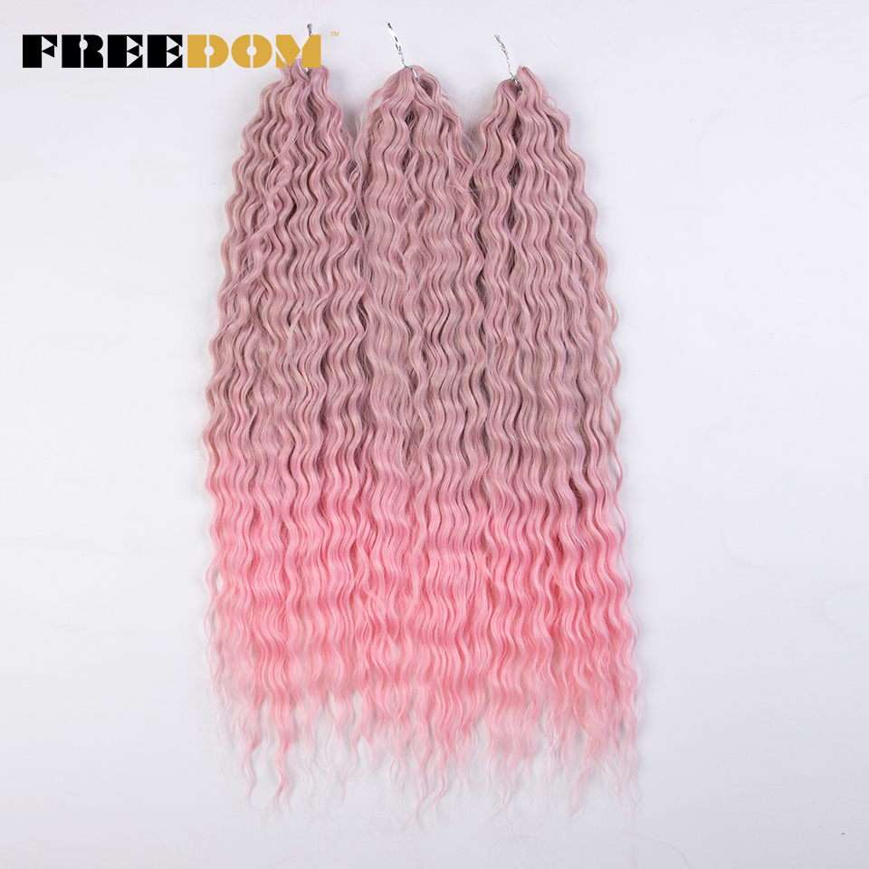FREEDOM pelo rizado sintético para trenzas 24 pulgadas onda de agua Twist Crochet trenza pelo Ombre Rosa jengibre extensiones de cabello trenzado: P4 / 30