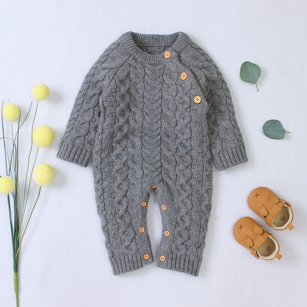 Monos para recién nacidos a la para bebés y niñas, suéter con botones de punto, mono de manga larga, traje infantil cálido @ 47