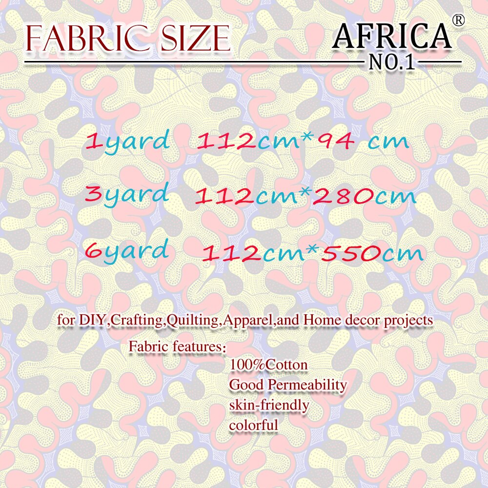 African Wax Print Fabric 100% Cotton Ankara Sewing Material For Dress Ankara Wax print Fabric 6yards AFRICA NO.1