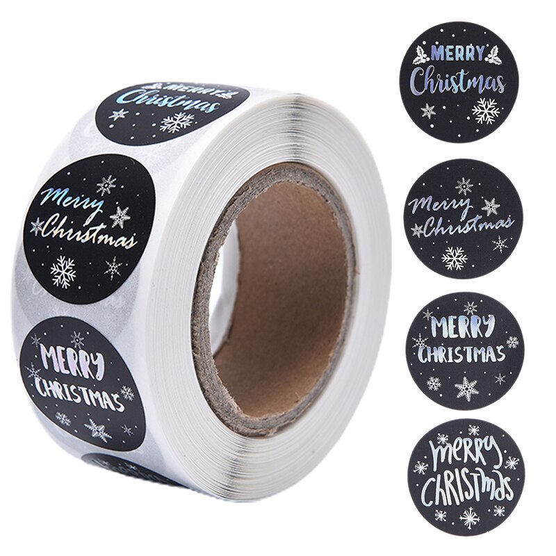 Merry Christmas Round Golden Plated Stickers Candy Box Homemade Cookies Bag Sealing Decoration: SV