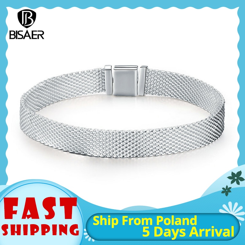 Bisaer 925 Sterling Zilver Eenvoudige Vrouwen Kralen Strand Armbanden Armbanden Sieraden Pulseira 17Cm 19Cm ECX001