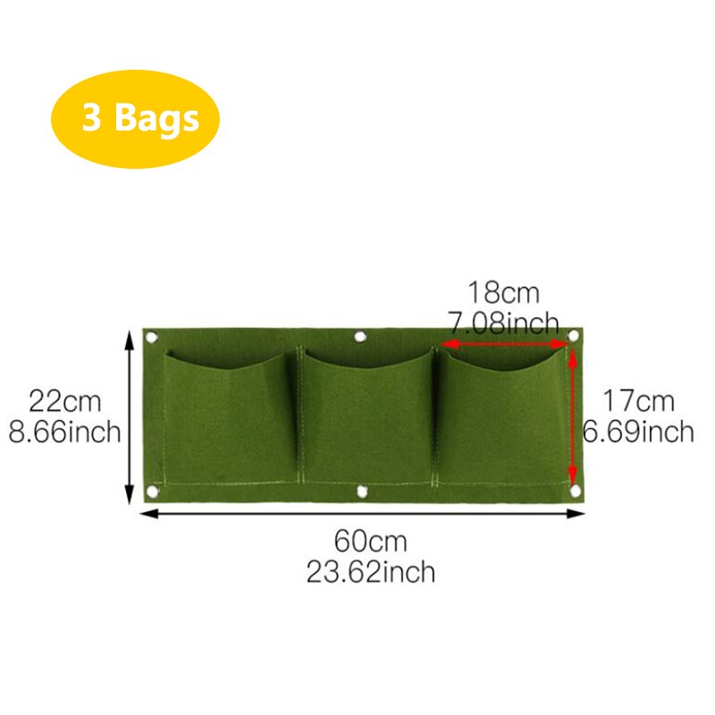 Vegg hengende plante poser lommer grønn vokse bag planter vertikal hage grønnsak levende bonsai bag blomst hjem forsyning: 3 lommer 60x 22