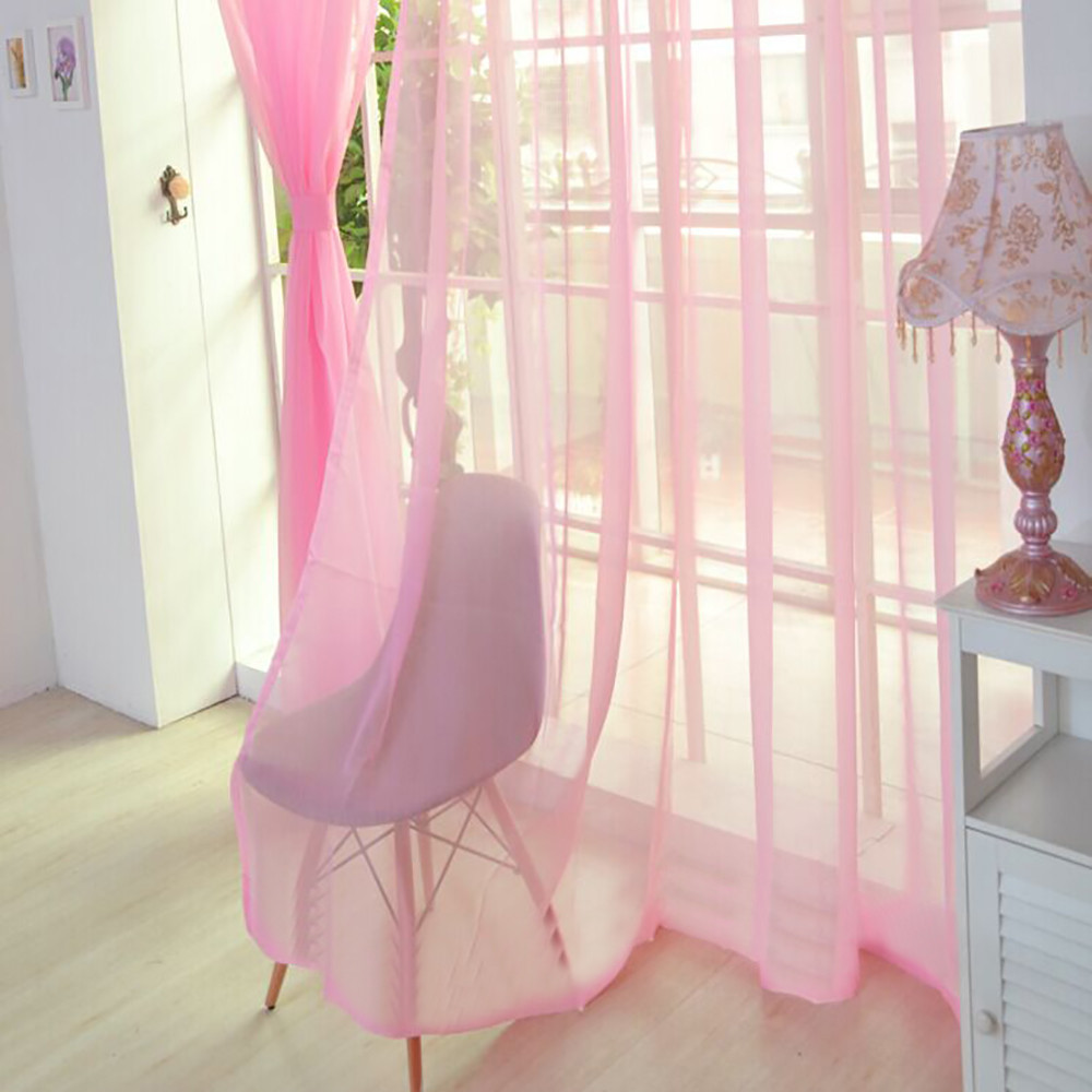 2 PCS 100x270cm rainbow Curtain Pure Color Tulle Door Window Curtain Drape Panel Sheer Scarf Valances Modern bedroom Living Room