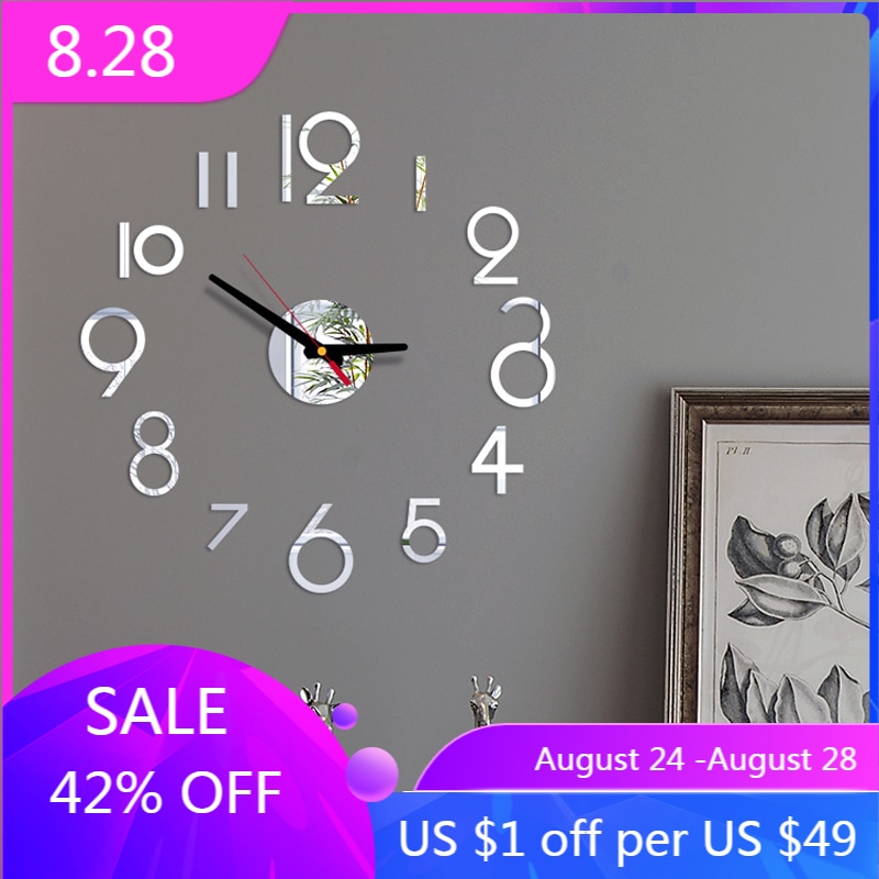 Meilleure 3D grand acrylique miroir horloge murale bricolage Quartz montre nature morte horloge moderne décoration de la maison salon autocollant