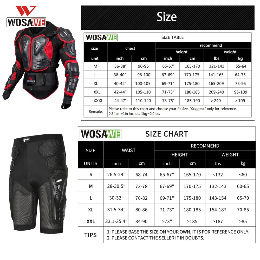 WOSAWE Full Body Motorcycle Armor Jacket Motocross Armor Gear Chest Protective Shoulder Hand Joint Protection Winter S-XXXL