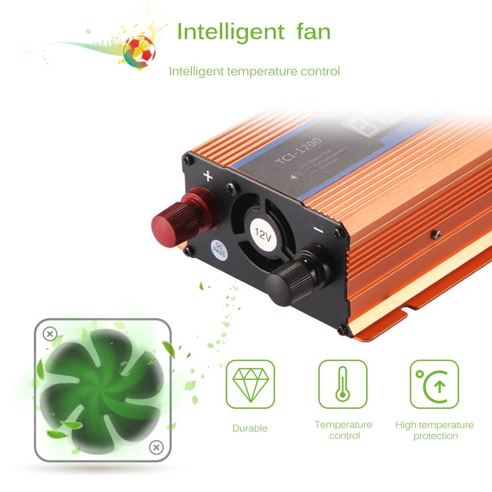Dc 12v til  ac 220v 1200w bilomformer 12 v 220 v transformatoradapter spenningsomformer 12v to 220v billader volt display