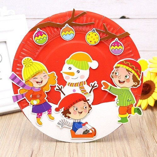 Dysk do papieru malowanie przedszkole pakiet materiałów płyta naklejki malowanie Puzzle dla dzieci kreatywne ręcznie dzieci papier do majsterkowania płyty: Christmas snowman